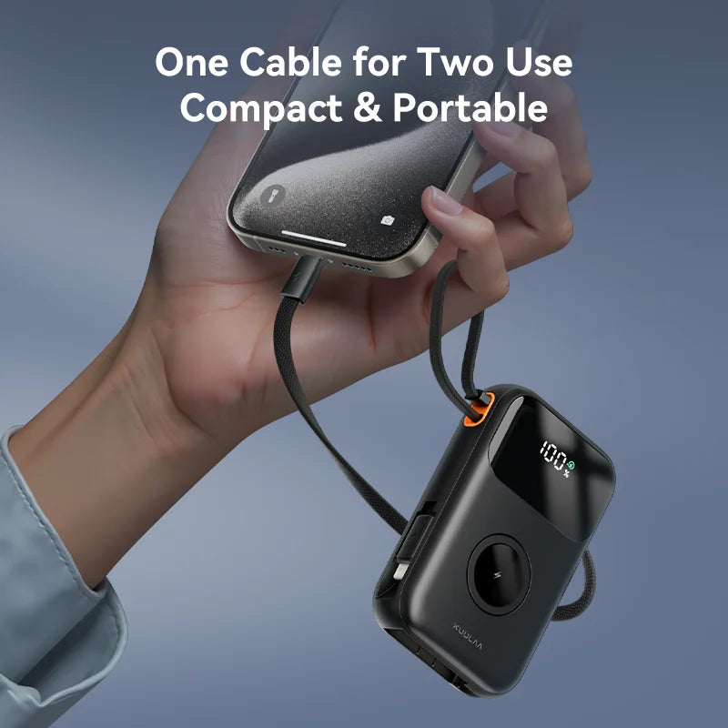 10,000mAh Portable Power Bank with Built-in Cable