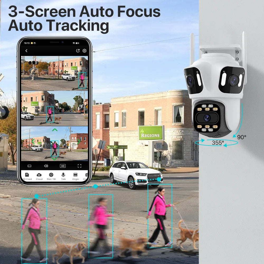 Triple-Lens PTZ WiFi Security Camera