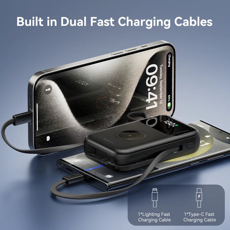 10,000mAh Portable Power Bank with Built-in Cable