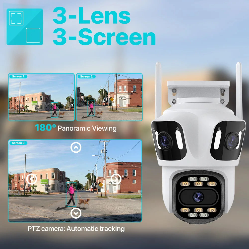 Triple-Lens PTZ WiFi Security Camera
